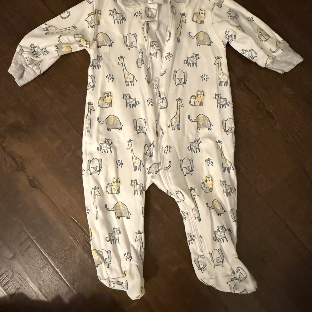 Kissy Kissy Cream Baby One-Piece Footed Sleeper with Animal Print